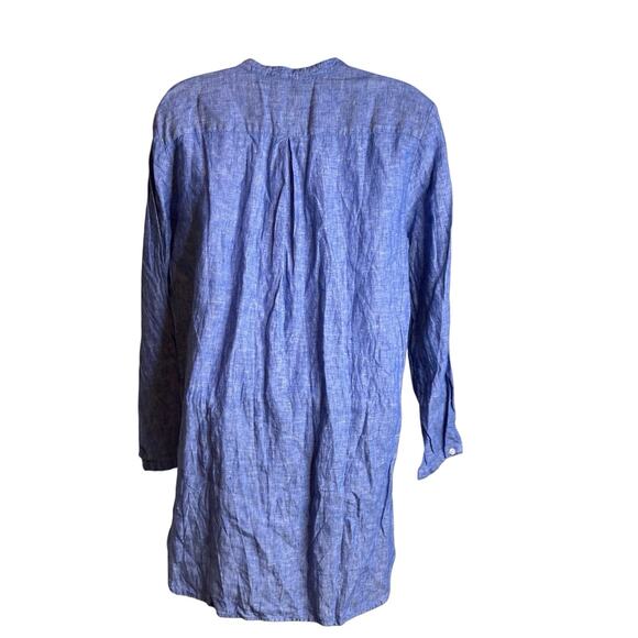 LL Bean Women's Blue Linen Tunic Top Est. Size L Coastal Nautical‎ Preppy Flowy - Picture 2 of 10